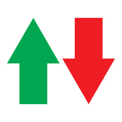 Simple up and down arrows. Upward, downward arrows in green and red. Used in various webs ,templeates etc. Isolated in white background in eps 10.