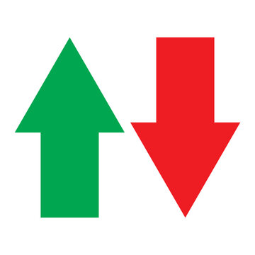 Simple up and down arrows. Upward, downward arrows in green and red. Used in various webs ,templeates etc. Isolated in white background in eps 10.