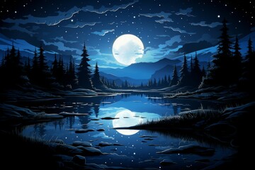 Tranquil moonlit ponds, reflecting the serenity of the night sky - Generative AI