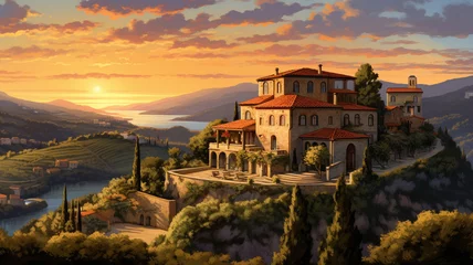 Fotobehang Tuscan Hilltop Villa A classic Italian villa with renaissance © BornHappy