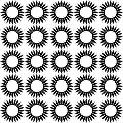 Seamless pattern with suns. Black and white background.