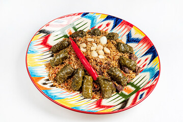 Hot delicious pilaf on a turkish plate