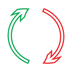 Simple up and down arrows. Upward, downward arrows in green and red. Used in various webs ,templeates etc. Isolated in white background in eps 10.