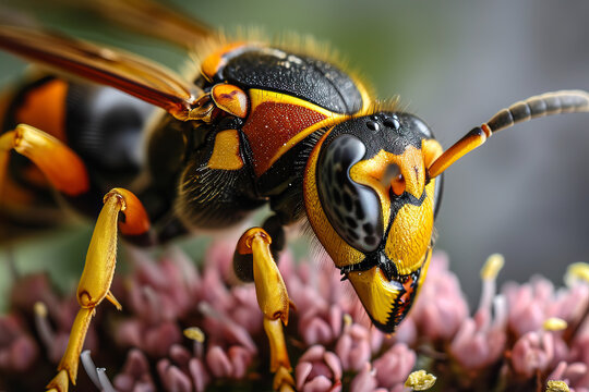 Macro portrait of a wasp insects.