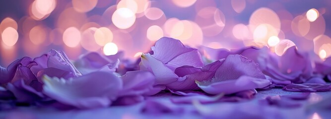purple petals and soft lights bedroom romance. valentine day - obrazy, fototapety, plakaty