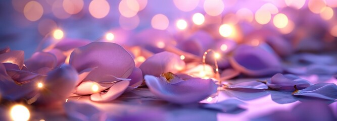 purple petals and soft lights bedroom romance. valentine day - obrazy, fototapety, plakaty
