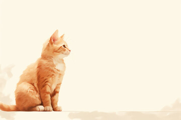 Naklejka premium Illustration of a cat in a minimalist style, colored entirely in peach fuzz against a white background