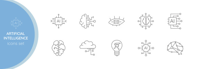 Artificial intelligence line icon set