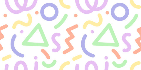 minimal doodle pastel colourful cute funny simple line seamless pattern childish style Confetti Celebration Party for print background wallpaper backdrop cover book nursery back to school