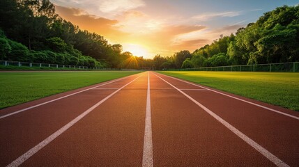 smooth surface running track, Athletics stadium, ready for runners  - obrazy, fototapety, plakaty