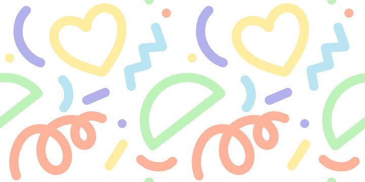 minimal doodle pastel colourful cute funny simple line seamless pattern childish style Confetti Celebration Party for print background wallpaper backdrop cover book nursery back to school