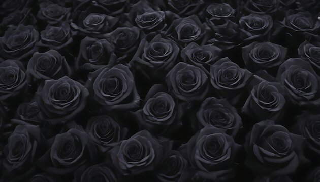 Multitude of black roses landscape background 