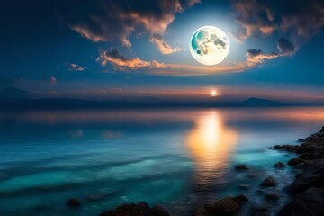 Fototapeta na wymiar moon over the ocean