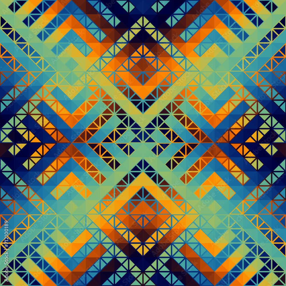 Poster colorful aztec fabric, wallpaper and home decor. abstract seamless tileable pattern. triangles aztec