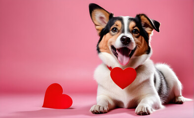 Valentien's day, dog, heart, simple background. Generative AI