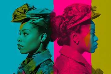 Fototapeta premium A vibrant pop art collage of iconic female portraits, celebrating diversity and femininity for International Women's Day