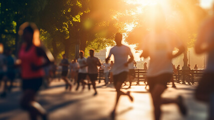 Fototapeta na wymiar blurred background of people running at park outdoor