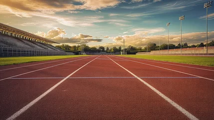 Schilderijen op glas smooth surface running track, Athletics stadium, ready for runners  © Divine123victory