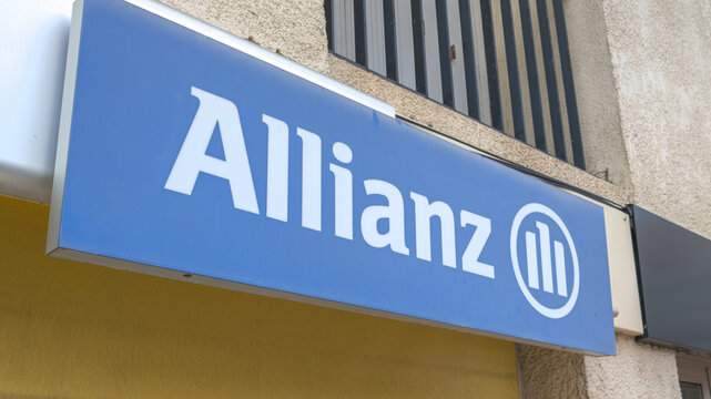 allianz insurance logo brand and sign text facade office building of chain agency financial services providers