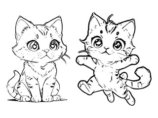 Cute and Playful Cat Designs in Line Art for Coloring