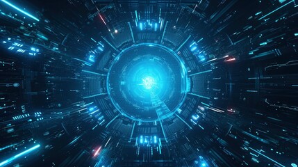 abstract futuristic background of blue glowing technology sci fi frame hud ui