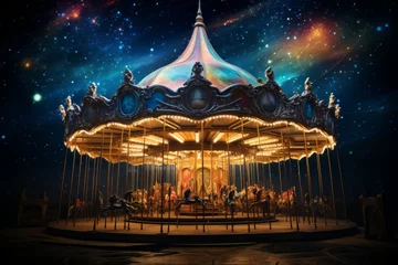 Poster Whimsical starlight carousels, spinning through the cosmos and granting celestial rides - Generative AI © Sidewaypics