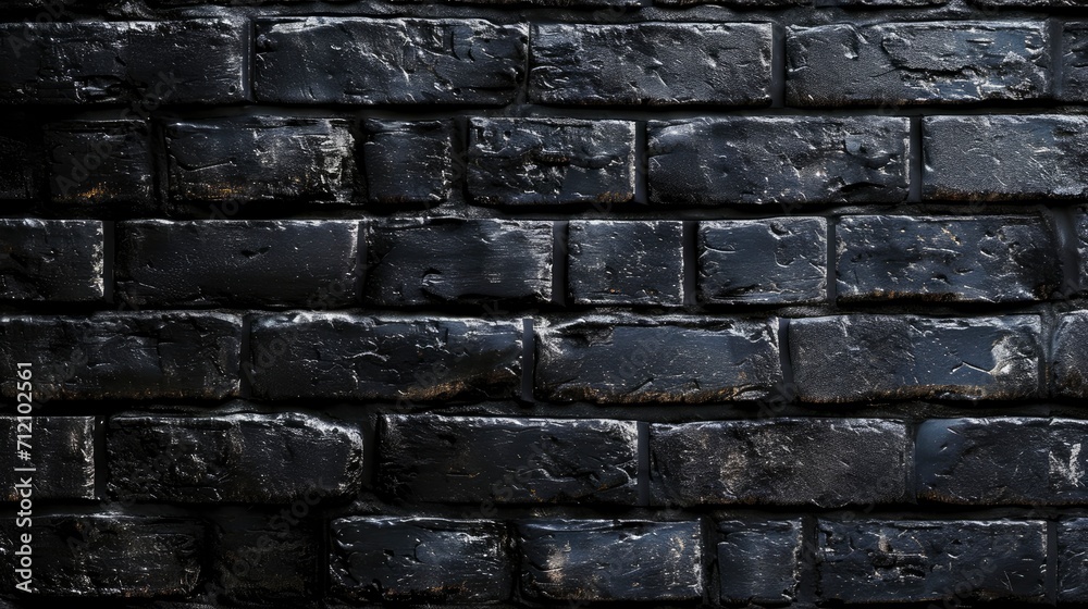 Wall mural black brick wall, dark background for design