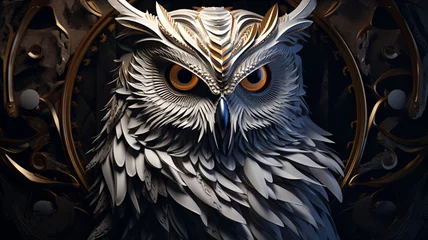 Wandcirkels aluminium Papercut Style Mystic Owl An intricate multilayer design © BornHappy