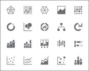 Set of analytics and chart icons line style. It contains such Icons analysis, data, business, investment, pie chart, graph, bar graph, cluster and other elements.