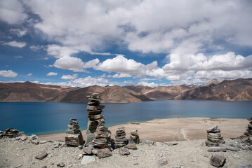 Pangong Tso or Pangong Lake is an endorheic lake spanning eastern Ladakh and West Tibet 