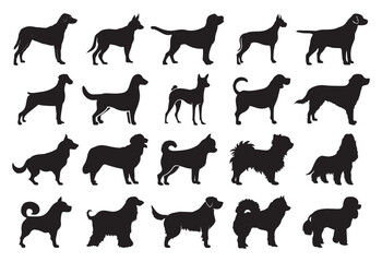 set of black silhouette of a dog breeds  isolated on white background , collection, vector eps	 - obrazy, fototapety, plakaty
