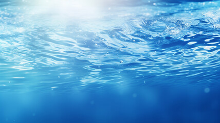 Naklejka na ściany i meble Beautiful blurred natural blue background with water