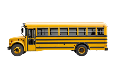school bus isolated on a transparent background, yellow bus PNG