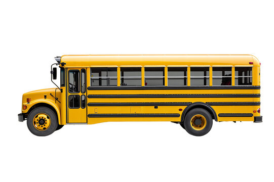 school bus isolated on a transparent background, yellow bus PNG
