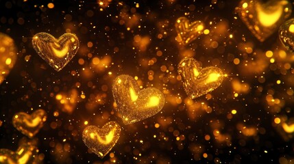 golden hearts animation with the lights sparkling brightly in a black background