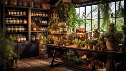 Cottage core Herbalist Shop A herbalist shop - obrazy, fototapety, plakaty