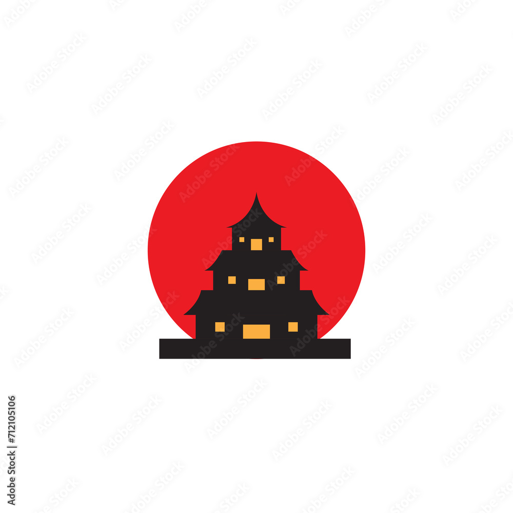 Sticker pagoda logo design icon vector