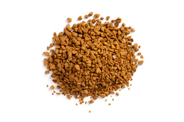 A bunch of instant coffee on a white background. Granulated coffee isolated on white background.