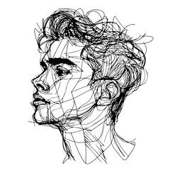black and white sketch line portrait of a person