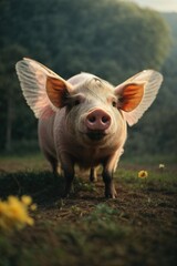AI-Generated Photorealistic Pig with Wings - Digital Artwork