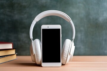 Audiobook banner with copy space and smartphone mockup for online education concept