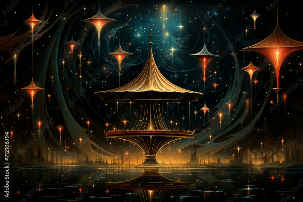 Canvas Prints Whimsical starlight carousels, spinning through the cosmos and granting celestial rides - Generative AI