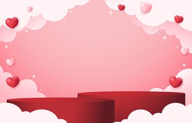 Valentine's day background with product display and Heart Shaped Balloons. Valentine's day banner.