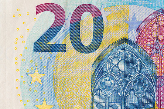 Fragment part of 20 euro banknote close-up