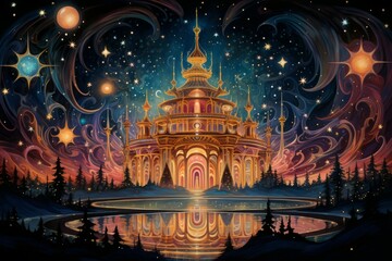 Whimsical starlight carousels, spinning through the cosmos and granting celestial rides - Generative AI