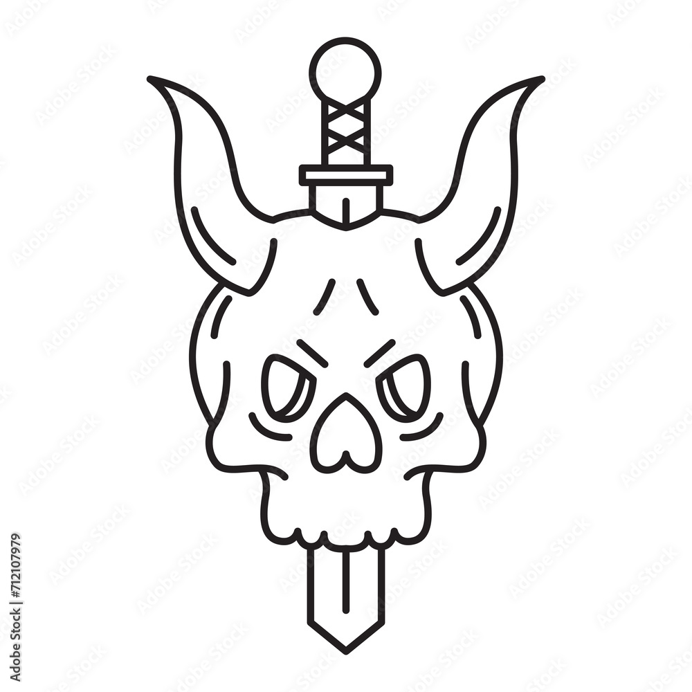 Poster skull sword logo design icon vector