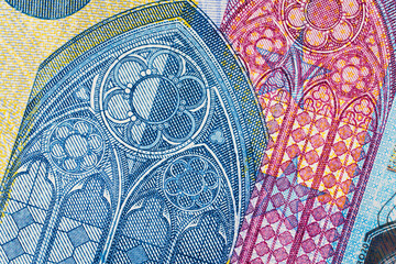 Fragment part of 20 euro banknote close-up