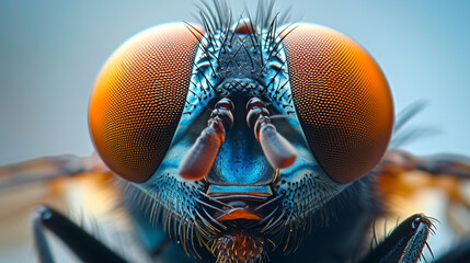 A fly's eyes magnified to show their complex, mosaic-like structure.