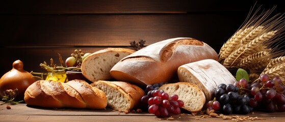 Harmony on the Table, A Whimsical Arrangement of Various Bread Loaves Exuding Warmth, Texture, and Serenity