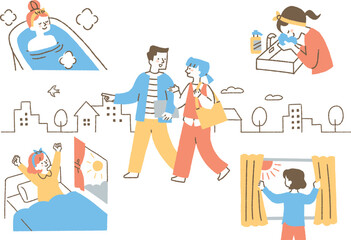 健康的な生活を送る女性のセット_色